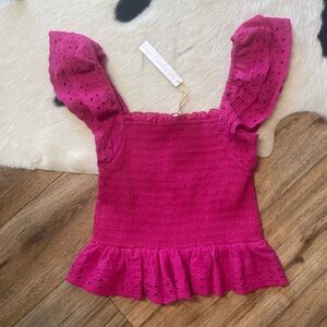 House of Harlow 1960 smocked eyelet ruffle top.